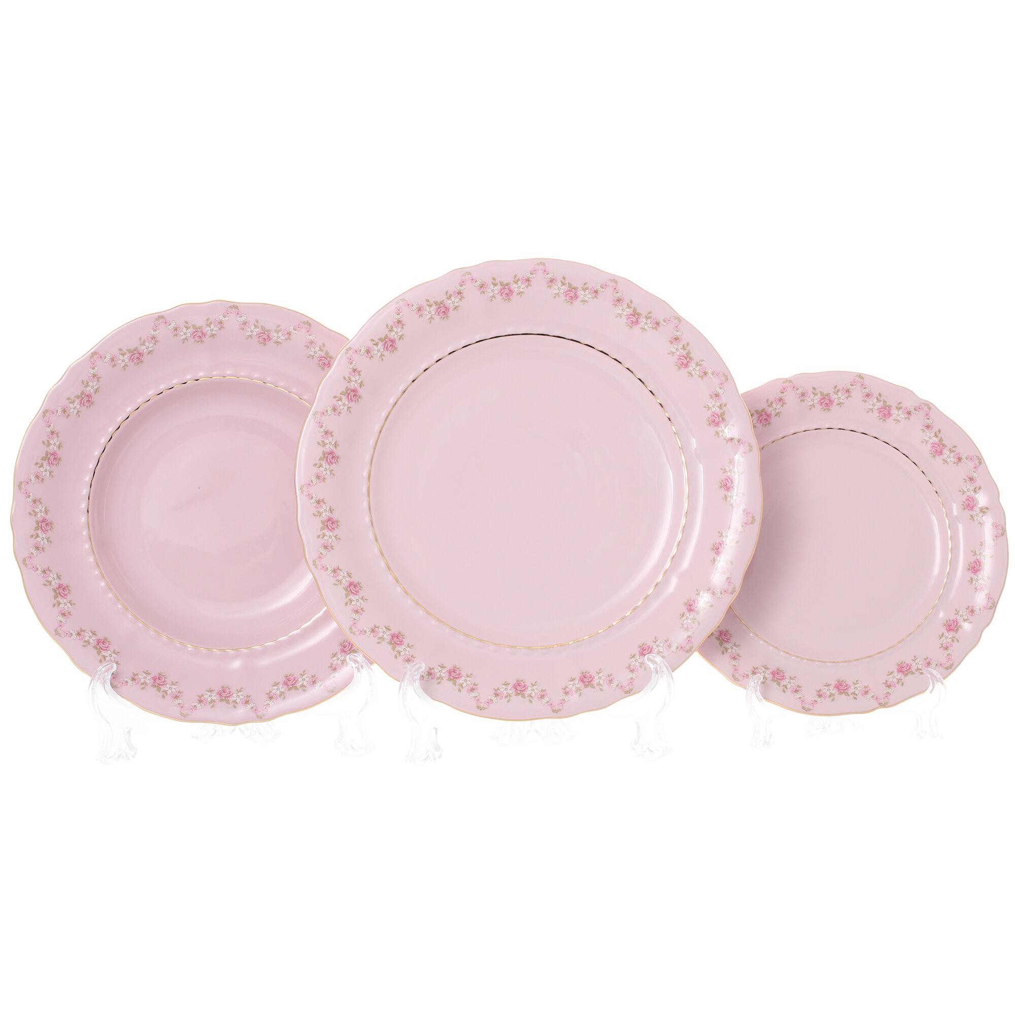 

Набор тарелок Leander Соната Розовая нить, 18 пр., розовый фарфор