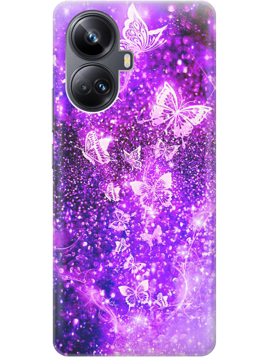

Силиконовый чехол на Realme 10 Pro+ с рисунком "Фиолетовые бабочки", Фиолетовый;черный, 20000326