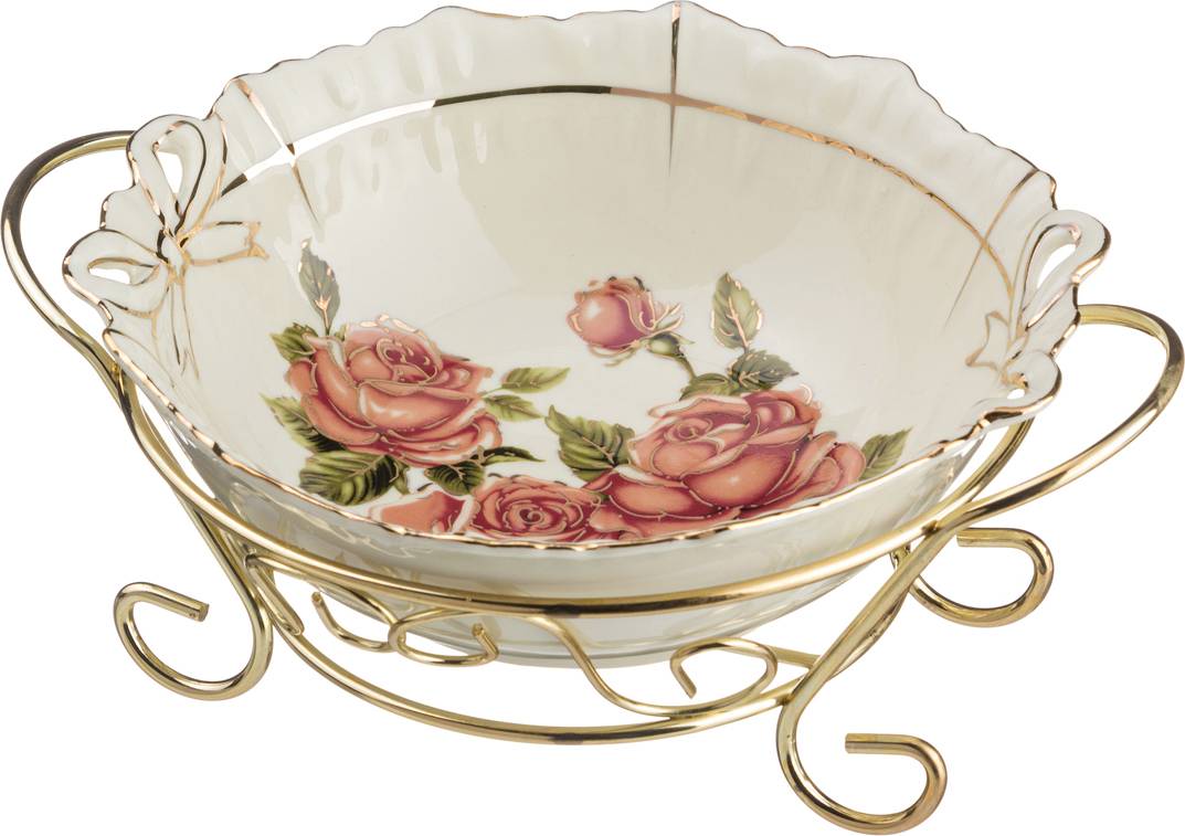 

Салатник на металлической подставке фарфор Lefard Корейская роза d17см 126-526, Розовый