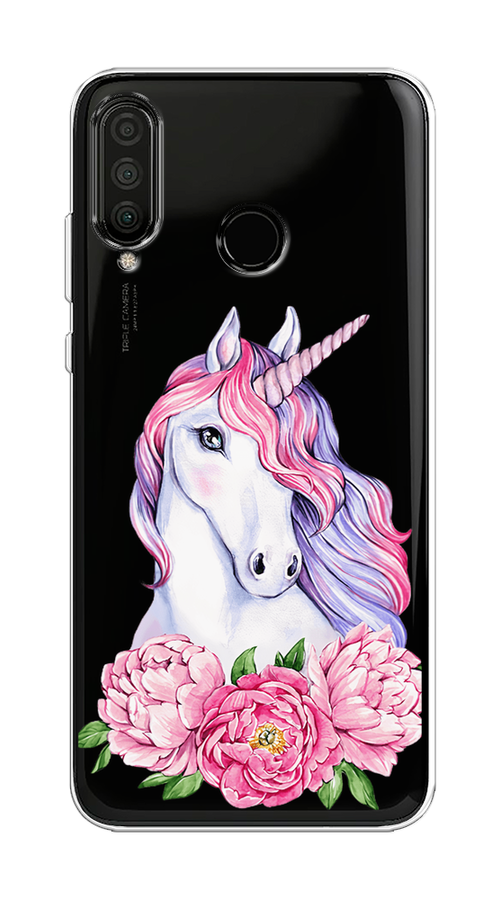 

Чехол на Huawei P30 Lite, Honor 20S/20 Lite 2020 "Единорог с пионами", Розовый;белый;зеленый, 610750-1