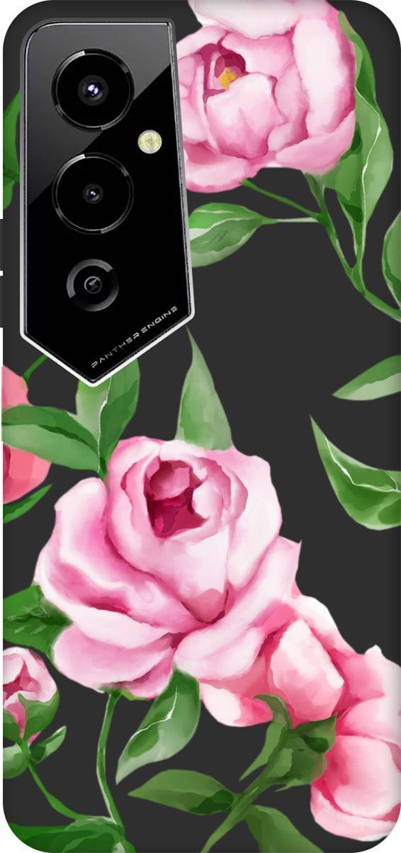 

Чехол на Tecno Pova 4 Pro с 3D принтом "Amazing Peonies" черный, Черный;зеленый, 158098