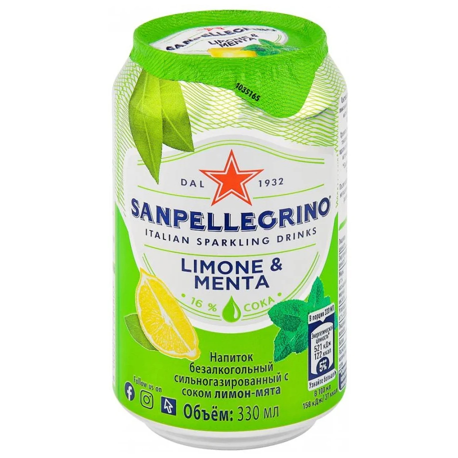 Напиток Sanpellegrino Limone Menta газированный в банке 330 мл 179₽