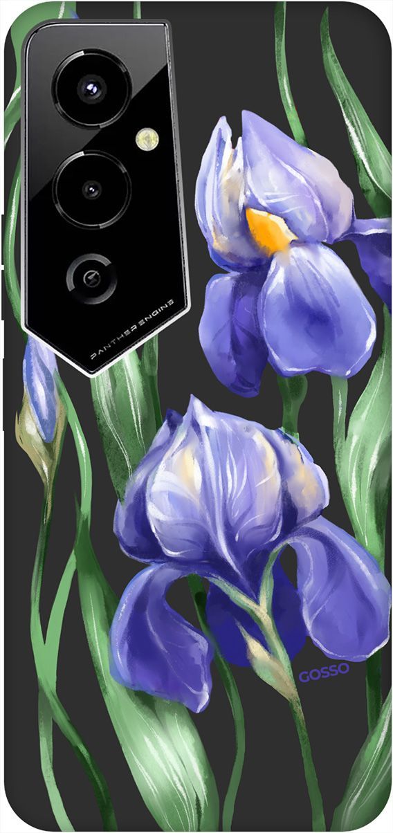 

Чехол на Tecno Pova 4 Pro с 3D принтом "Amazing Irises" черный, Черный;зеленый, 158098