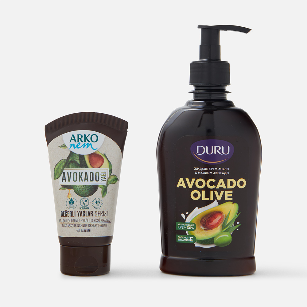 Набор подарочный для тела DURU жидкое крем-мыло Avocado Olive крем для рук Arko Nem 601₽
