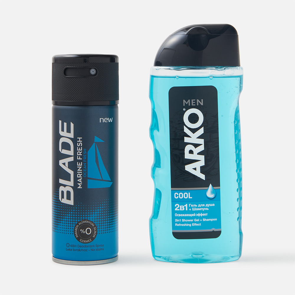 Набор подарочный ARKO Men мужской, гель для душа Cool + дезодорант Blade Marine Fresh