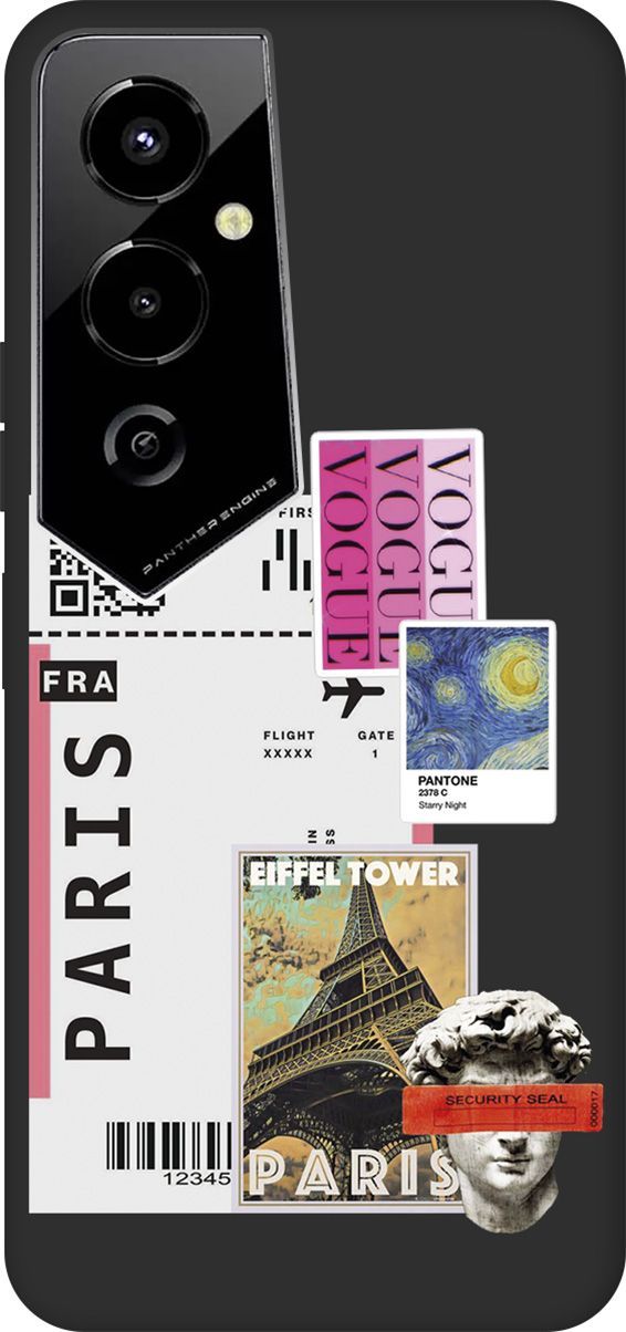

Чехол на Tecno Pova 4 Pro с 3D принтом "Paris Stickers" черный, Черный;белый, 158097