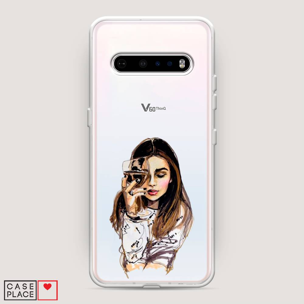 

Чехол Awog на LG V60 ThinQ 5G "Девушка с бокалом", Коричневый;прозрачный;бежевый, 84250-7