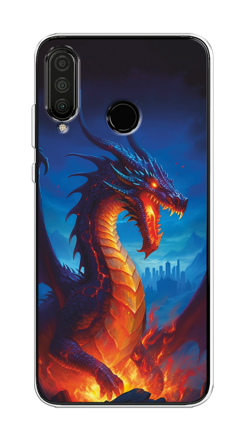 

Чехол на Huawei P30 Lite, Honor 20S/20 Lite 2020 "Дракон над лавой", Оранжевый;коричневый;синий, 610750-1