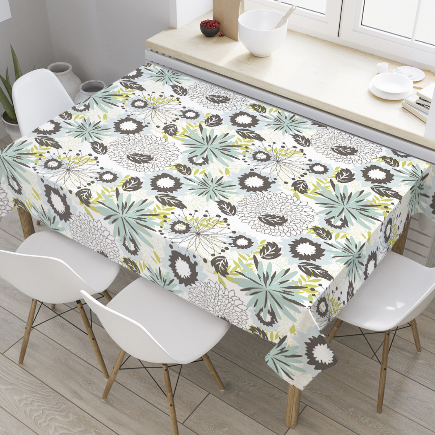 

Скатерть прямоугольная JoyArty "Пушистые цветы" из оксфорда, 120x145 см, Серый, Пушистые цветы