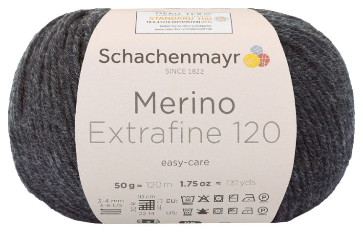 

Пряжа Schachenmayr 9807552 Merino Extrafine 120 (00198, anthrazit meliert), Серый, Merino Extrafine 120