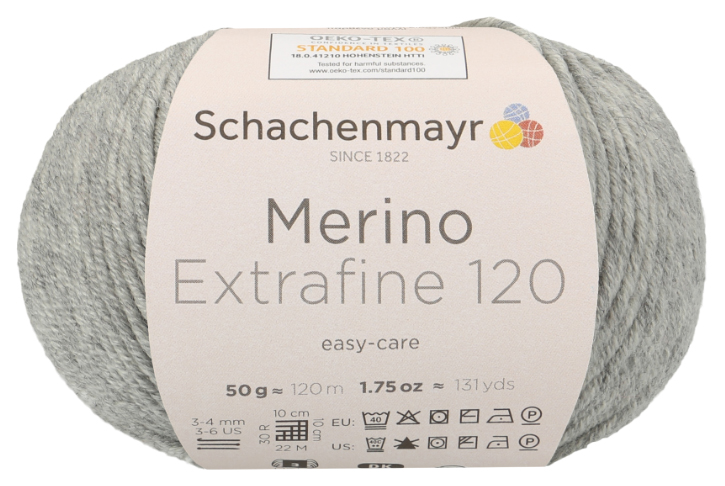 

Пряжа Schachenmayr 9807552 Merino Extrafine 120 (00190, hellgrau meliert), Серый, Merino Extrafine 120
