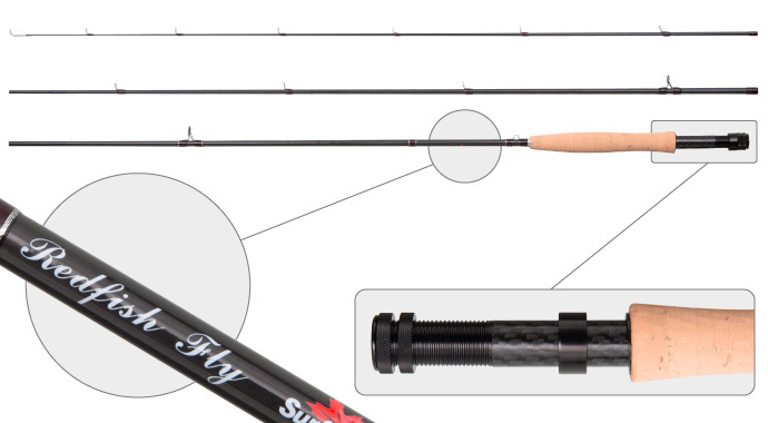

Удилище штекерное угольное нахлыстовое 3 колена S Master 3091 Red Fish Fly 6/7 class 2,74м, Red Fish Fly