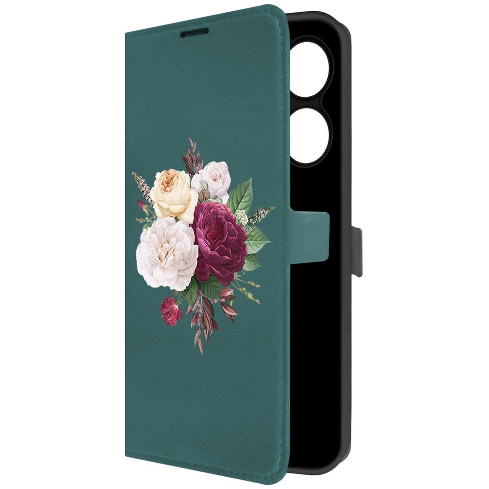 

Чехол-книжка Krutoff Eco Book для TECNO Spark Go 2024 Цветочная композиция (зелёный опал), Зеленый