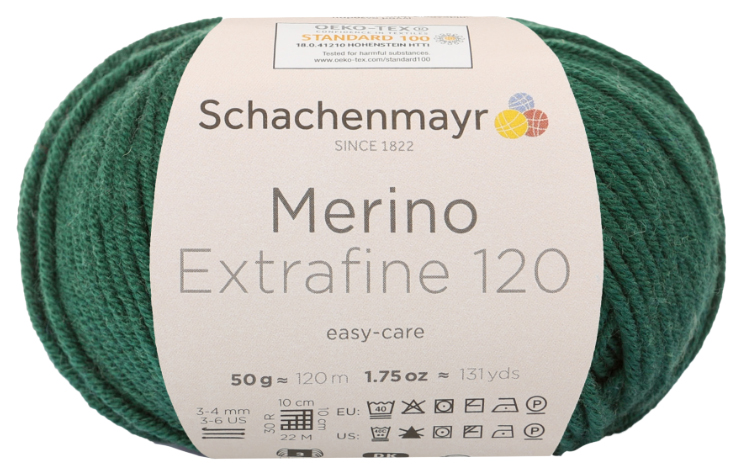 

Пряжа Schachenmayr 9807552 Merino Extrafine 120 (00172, tanne), Зеленый, Merino Extrafine 120