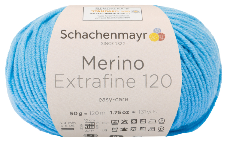 

Пряжа Schachenmayr 9807552 Merino Extrafine 120 (00165, pool), Голубой, Merino Extrafine 120