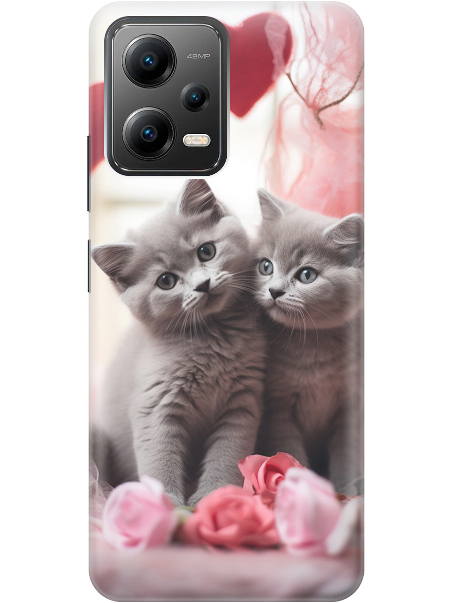 

Силиконовый чехол на Xiaomi Poco X5 5G с рисунком "Котики и сердечки", Красный;серый, 20000535