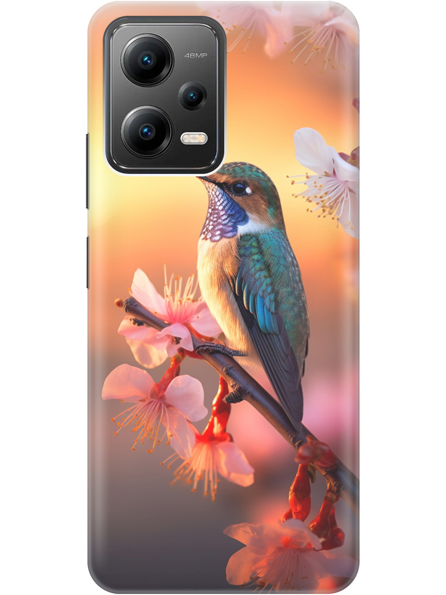 

Силиконовый чехол на Xiaomi Poco X5 5G с рисунком "Птичка и закат", Желтый;красный, 20000535