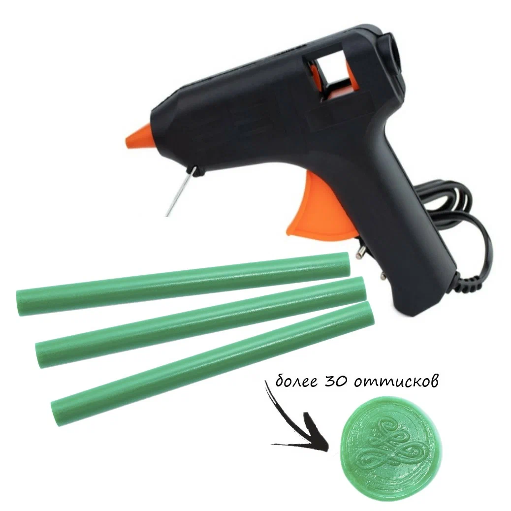 Пистолет для сургуча и 3 сургучных стержня Надежные пломбы, зеленого цвета