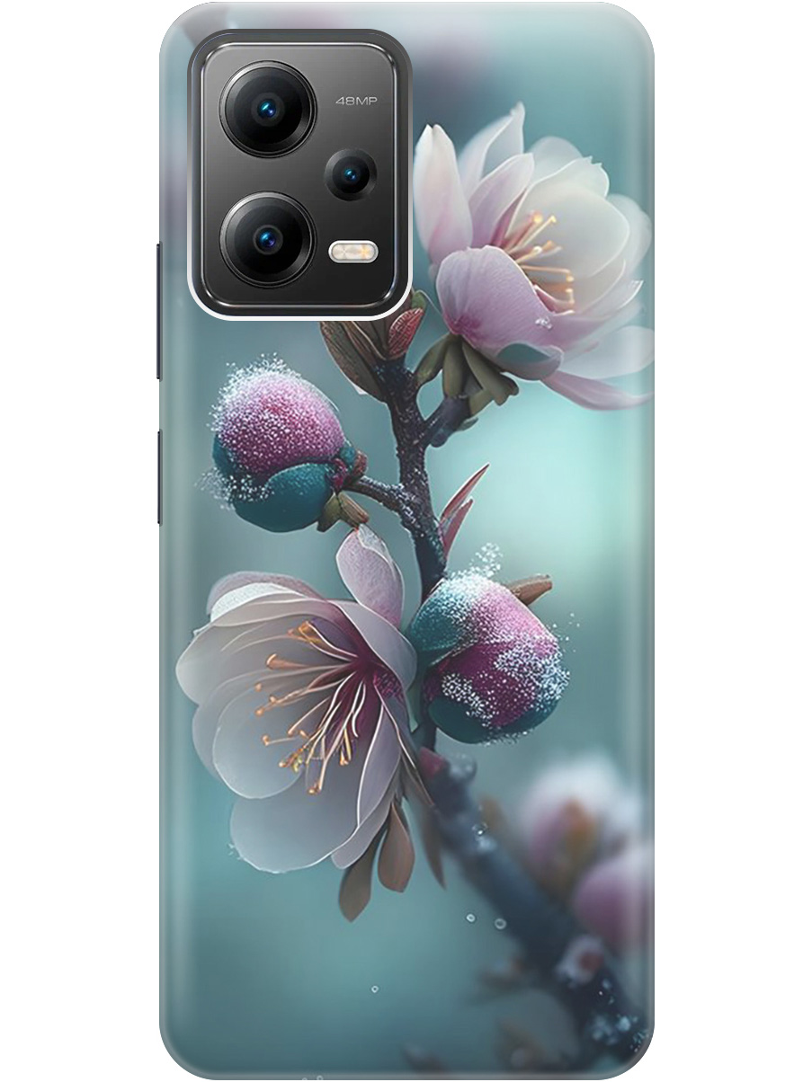 

Силиконовый чехол на Xiaomi Poco X5 5G с рисунком "Распускающиеся бутоны", Белый;голубой, 20000535