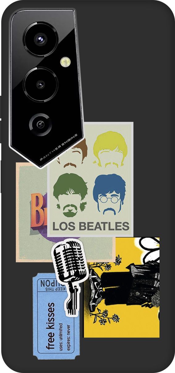 

Чехол на Tecno Pova 4 Pro с 3D принтом "Beatles Stickers" черный, Черный;белый, 158097