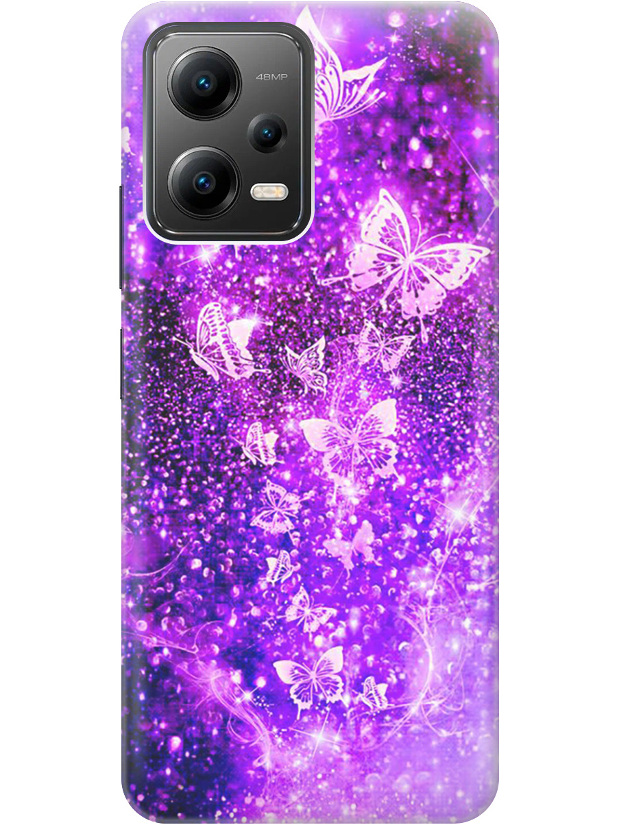 

Силиконовый чехол на Xiaomi Poco X5 5G с рисунком "Фиолетовые бабочки", Фиолетовый;черный, 20000535