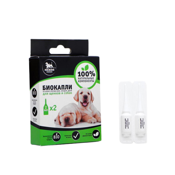 Биокапли ПИЖОН Premium для собак от блох и клещей, до 40 кг, 2х2 мл