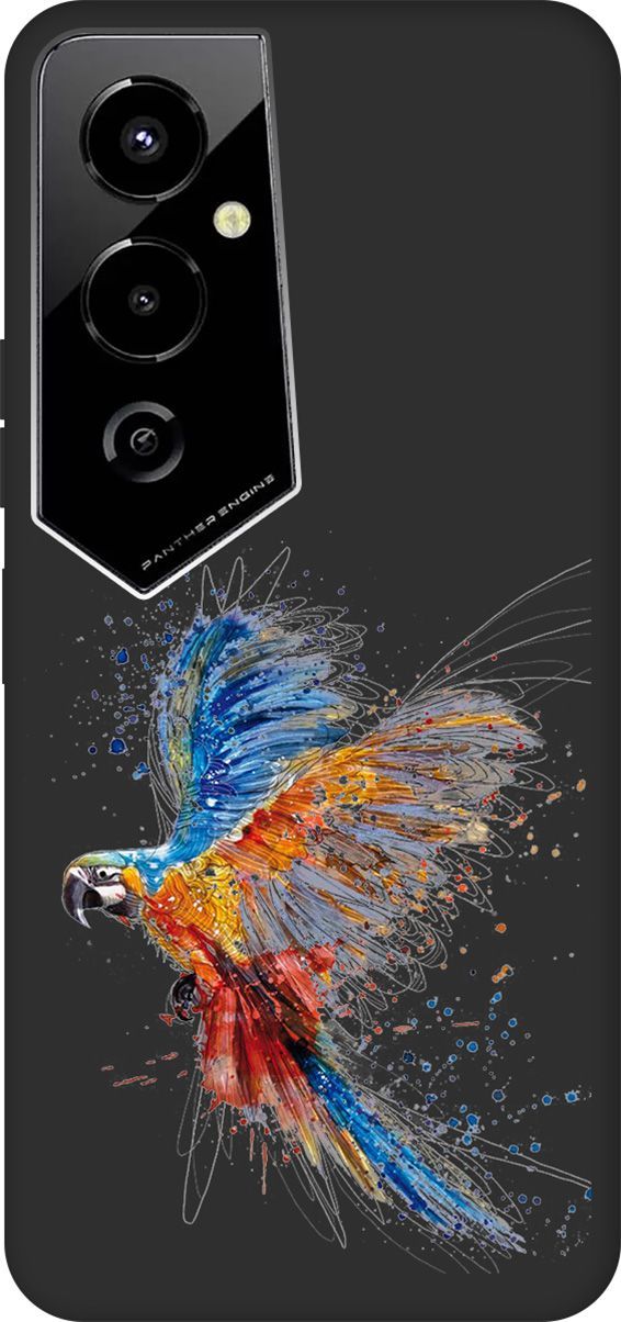 

Чехол на Tecno Pova 4 Pro с 3D принтом "Colorful Parrot" черный, Черный;красный, 158096