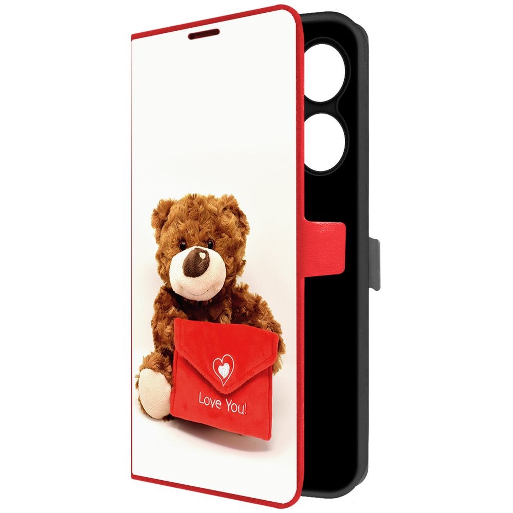 Чехол-книжка Krutoff Eco Book для TECNO Spark Go 2024 Медвежонок тебя любит (красный)