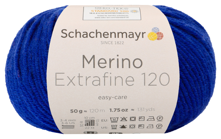 

Пряжа Schachenmayr 9807552 Merino Extrafine 120 (00153, enzian), Синий, Merino Extrafine 120