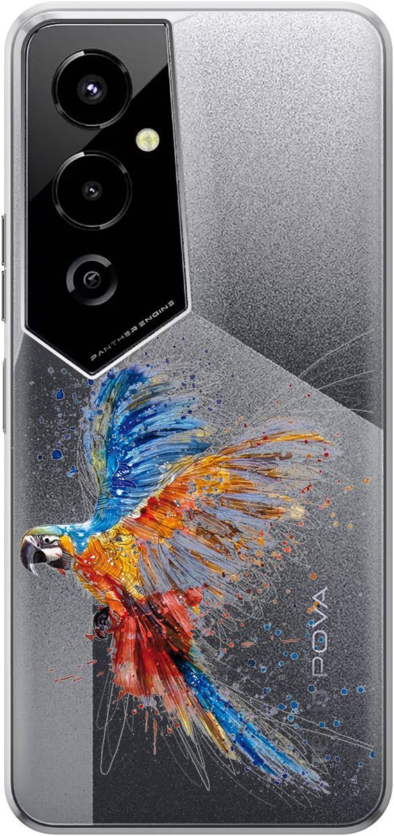 

Чехол на Tecno Pova 4 Pro с 3D принтом "Colorful Parrot" прозрачный, Прозрачный;голубой, 158095