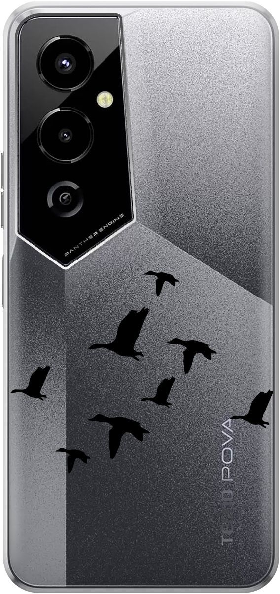 

Чехол на Tecno Pova 4 Pro с 3D принтом "Flock of Ducks" прозрачный, Прозрачный;черный, 158095