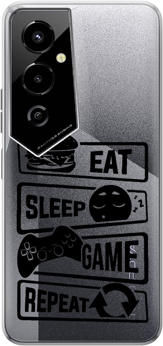 

Чехол на Tecno Pova 4 Pro с 3D принтом "Game Repeat" прозрачный, Прозрачный;черный, 158095