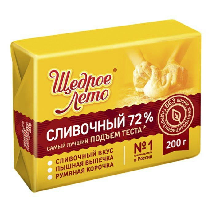 Маргарин Щедрое Лето Сливочный вкус 72% СЗМЖ 200 г