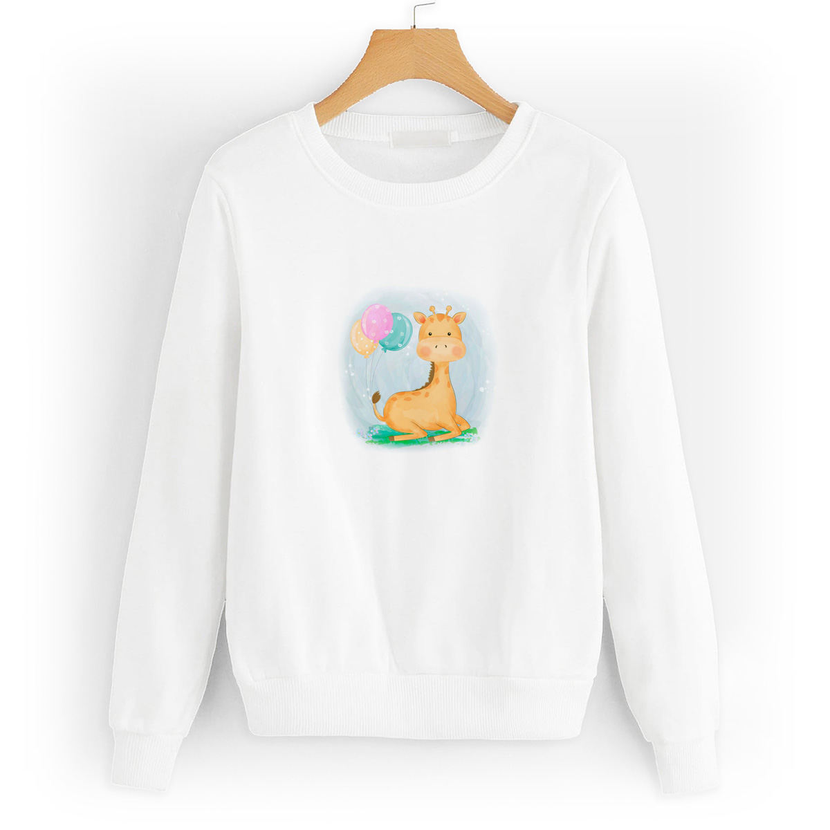 

Свитшот белый CoolPodarok Дети. Жирафик с шариками, W0501574