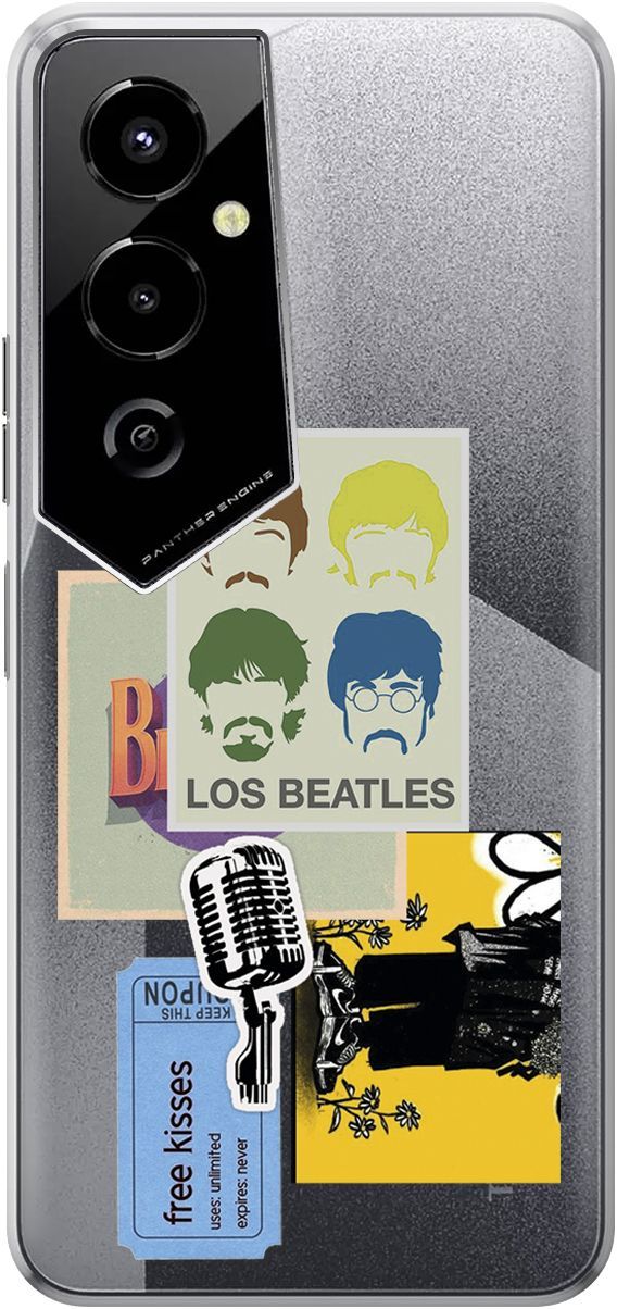 

Чехол на Tecno Pova 4 Pro с 3D принтом "Beatles Stickers" прозрачный, Прозрачный;бежевый, 158094