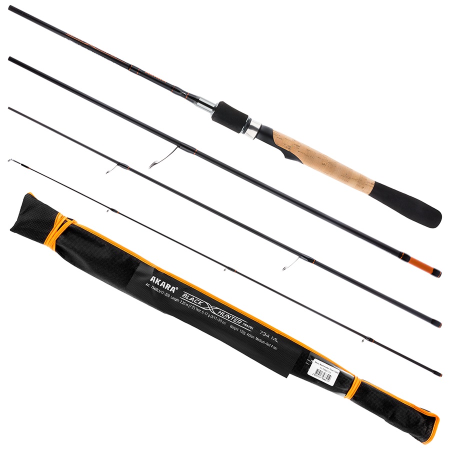 

Спиннинг штекерный угольный 4 колена Akara Black Hunter Travel 734 L (3-12) 2,20 м, Black Hunter Travel