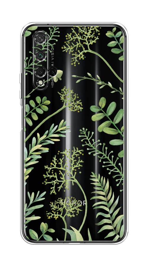 

Чехол на Honor 20/Huawei Nova 5T "Green Leaves", Зеленый;прозрачный, 610550-1
