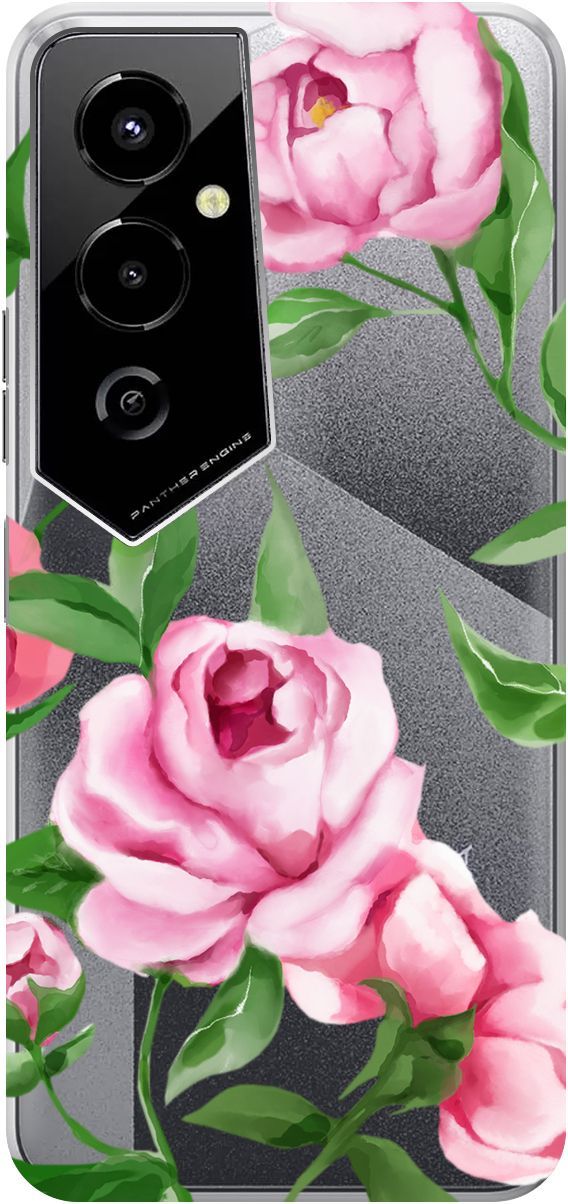 

Чехол на Tecno Pova 4 Pro с 3D принтом "Amazing Peonies" прозрачный, Прозрачный;розовый, 158094