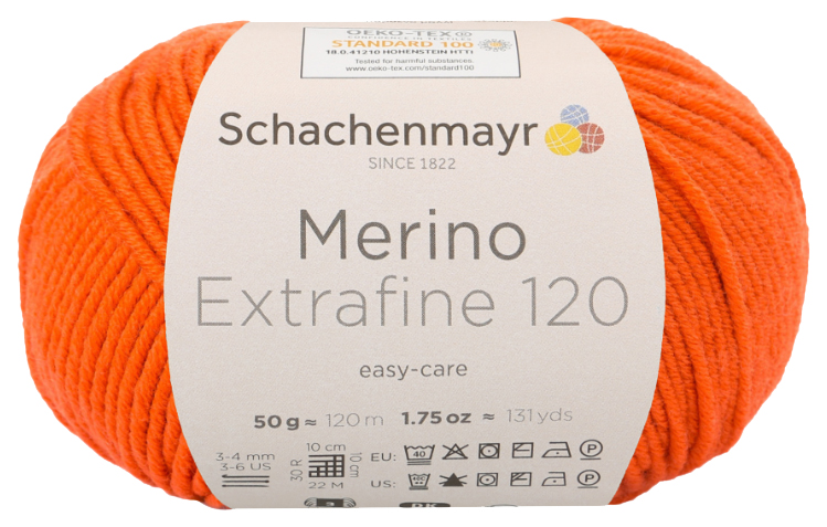 

Пряжа Schachenmayr 9807552 Merino Extrafine 120 (00125, orange), Оранжевый, Merino Extrafine 120