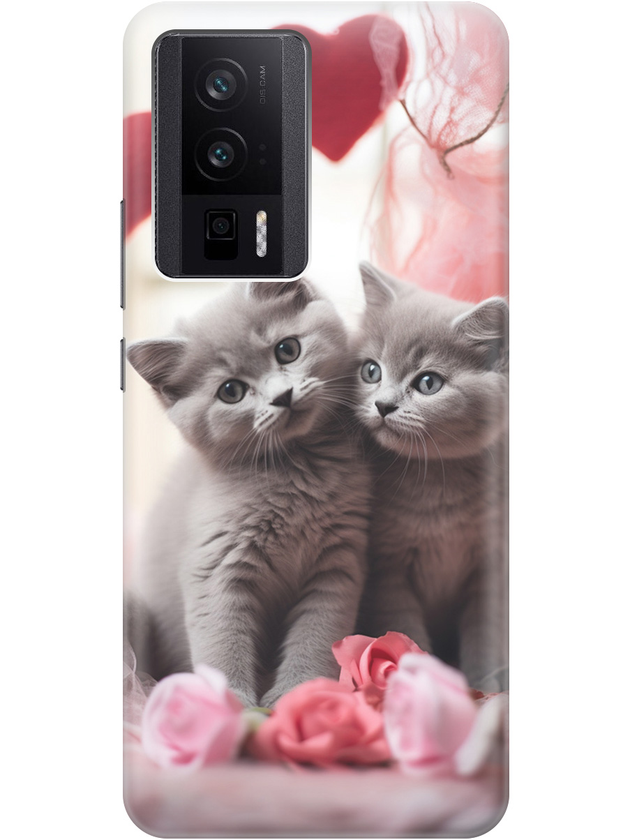 

Силиконовый чехол на Poco F5 Pro с рисунком "Котики и сердечки", Красный;серый, 20000136