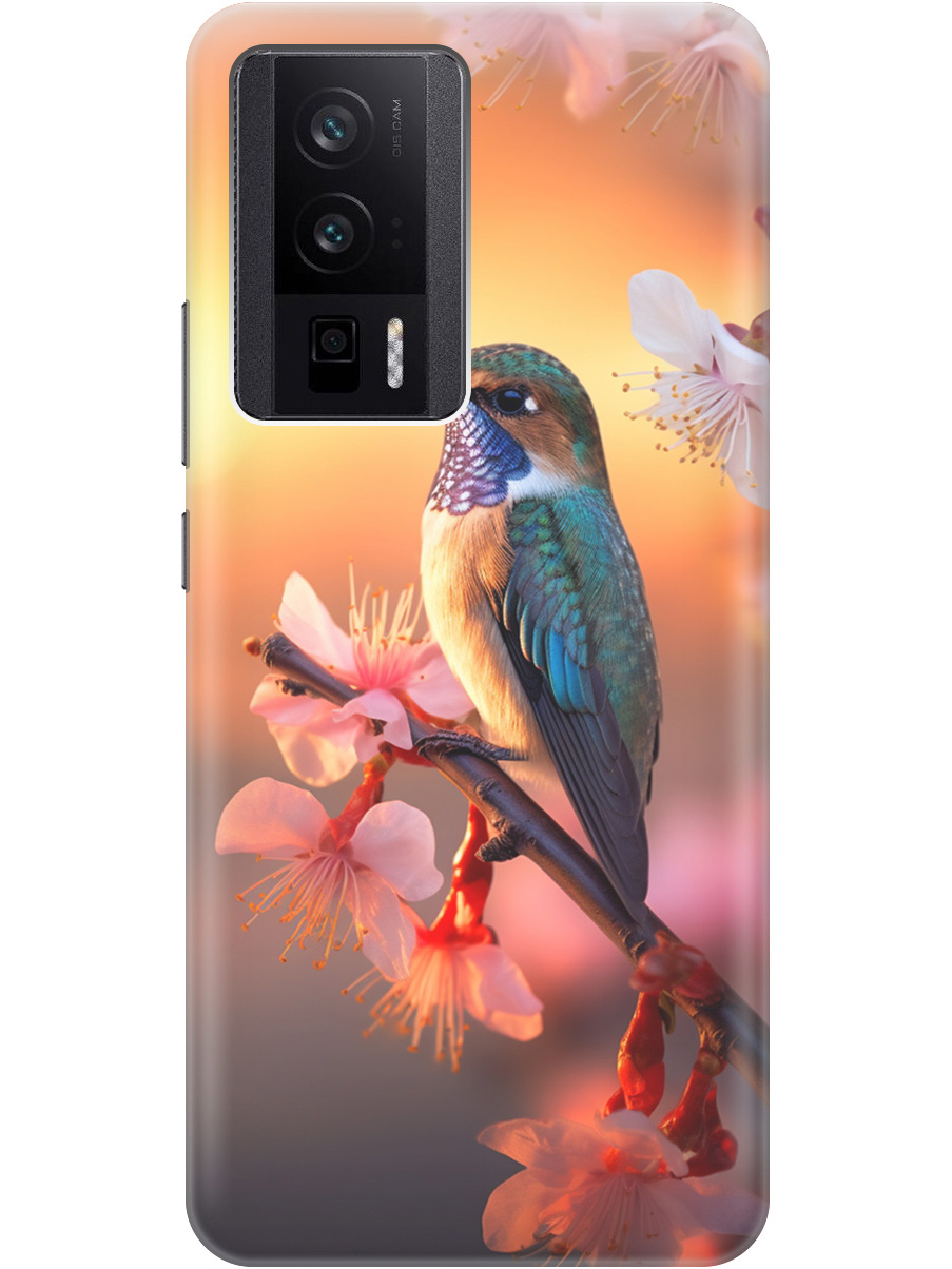 

Силиконовый чехол на Poco F5 Pro с рисунком "Птичка и закат", Желтый;красный, 20000136