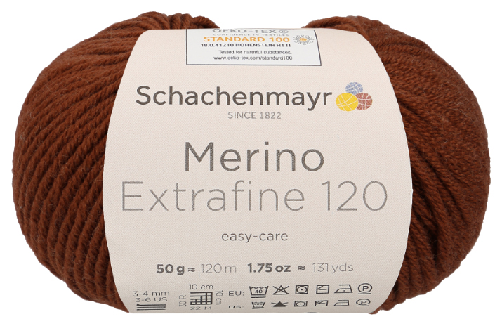 

Пряжа Schachenmayr 9807552 Merino Extrafine 120 (00107, Kupfer), Коричневый, Merino Extrafine 120