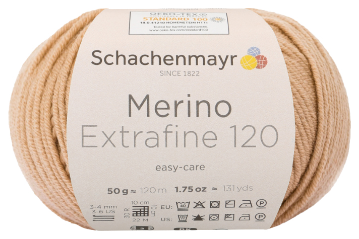 

Пряжа Schachenmayr 9807552 Merino Extrafine 120 (00105, kamel), Коричневый, Merino Extrafine 120
