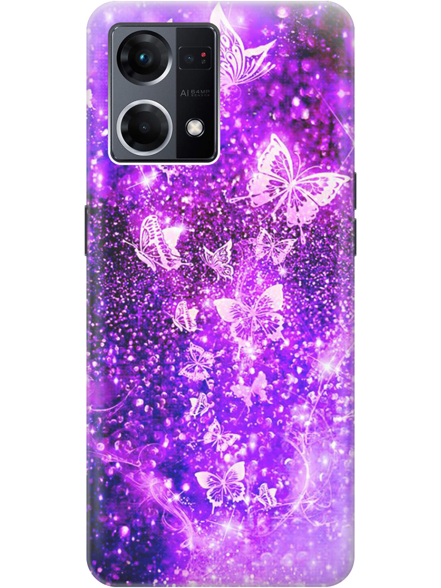 

Силиконовый чехол на OPPO Reno7 с рисунком "Фиолетовые бабочки", Фиолетовый;черный, 20000484
