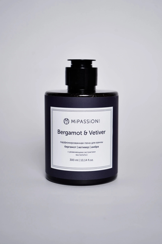 Парфюмированная жидкая пена для ванны MiPASSiON Bergamot & Vetiver 300 мл английская парфюмированная соль для ванны с ками василька mipassion 450 г