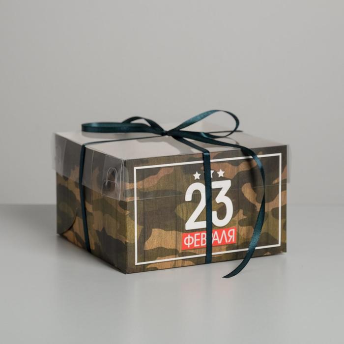 

Коробка на 4 капкейка 23 Февраля, 16  16  10 см 5 шт., Белый;зеленый;коричневый;красный