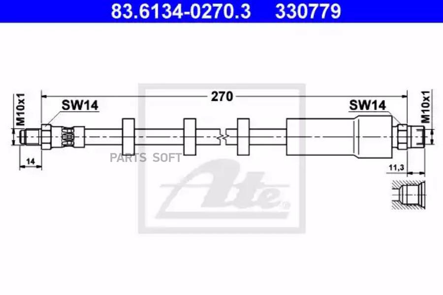 Шланг тормозной Volvo V70 I/850 96>00 ATE 83613402703