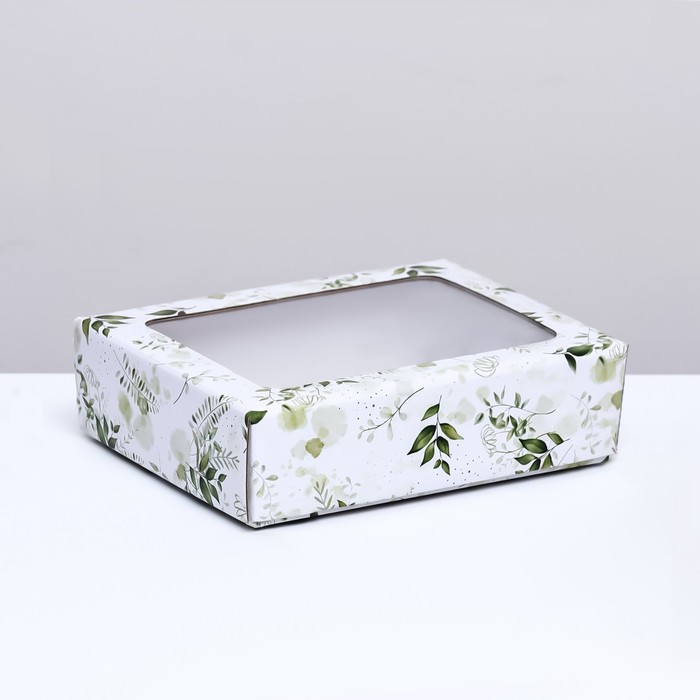 

Коробка крышка-дно Зеленые растения, с окном, 18 х 15 х 5 см (5 шт.), Белый
