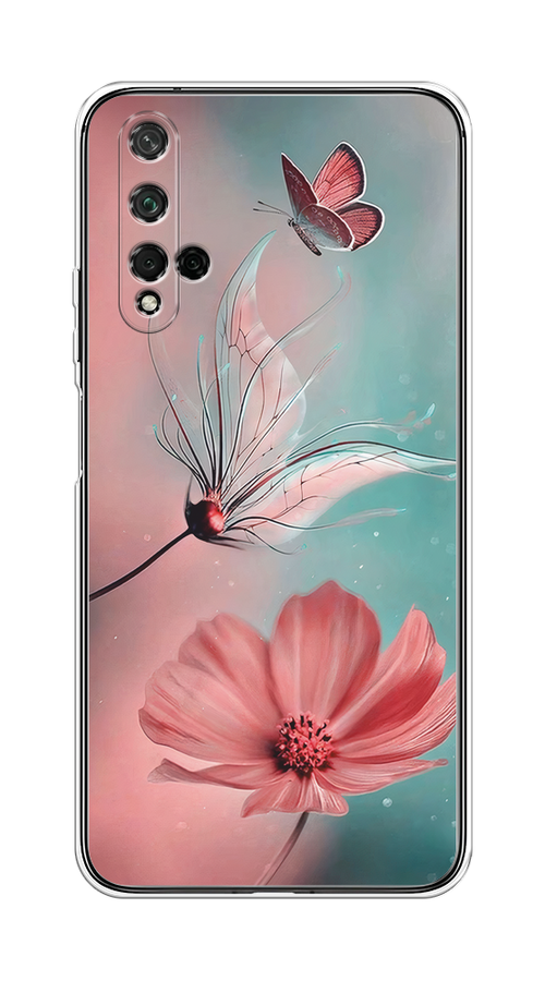 

Чехол на Honor 20, Huawei Nova 5T "Бабочка и цветок", Голубой;розовый, 610550-1