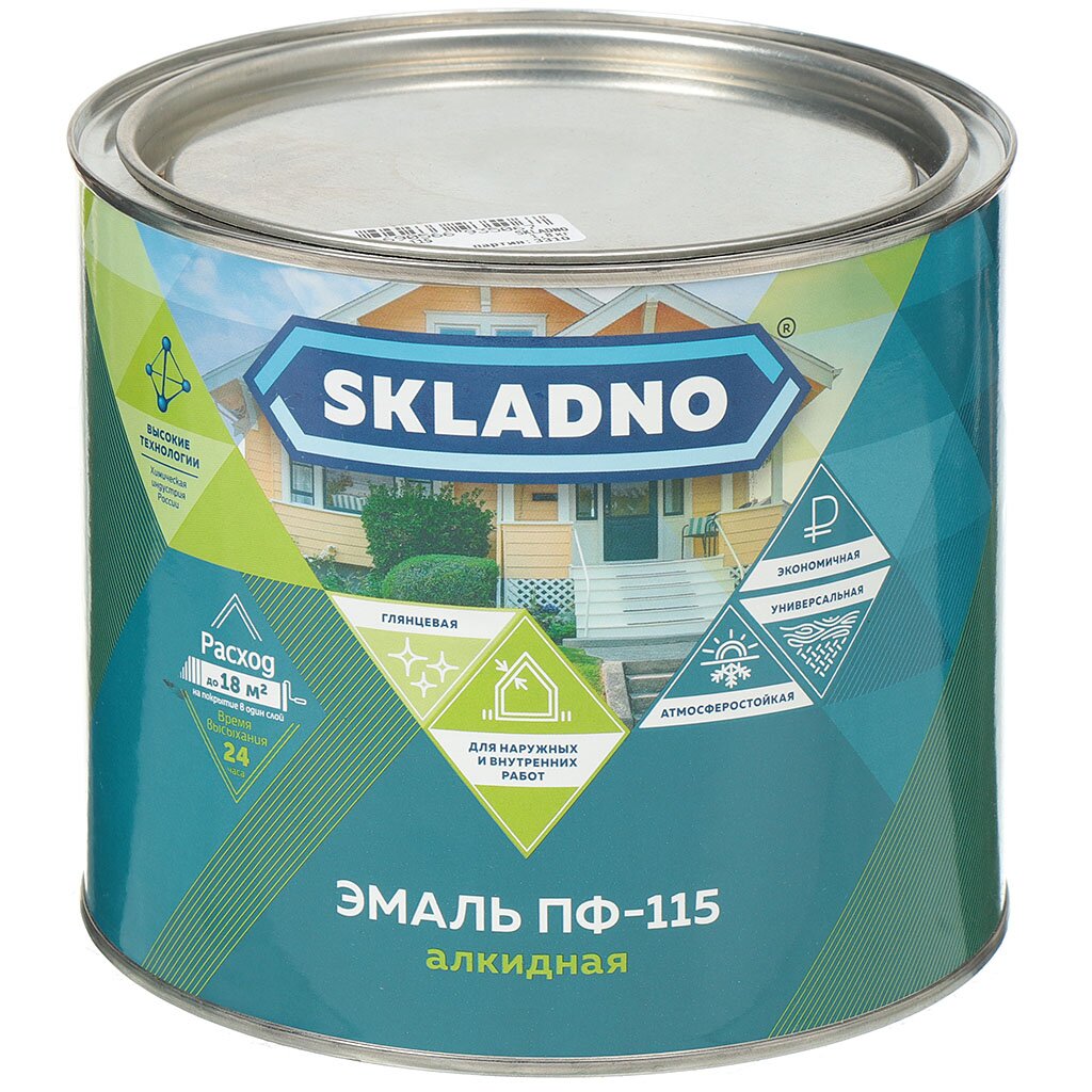 

Эмаль Skladno, ПФ-115, алкидная, зеленая, 1.8 кг